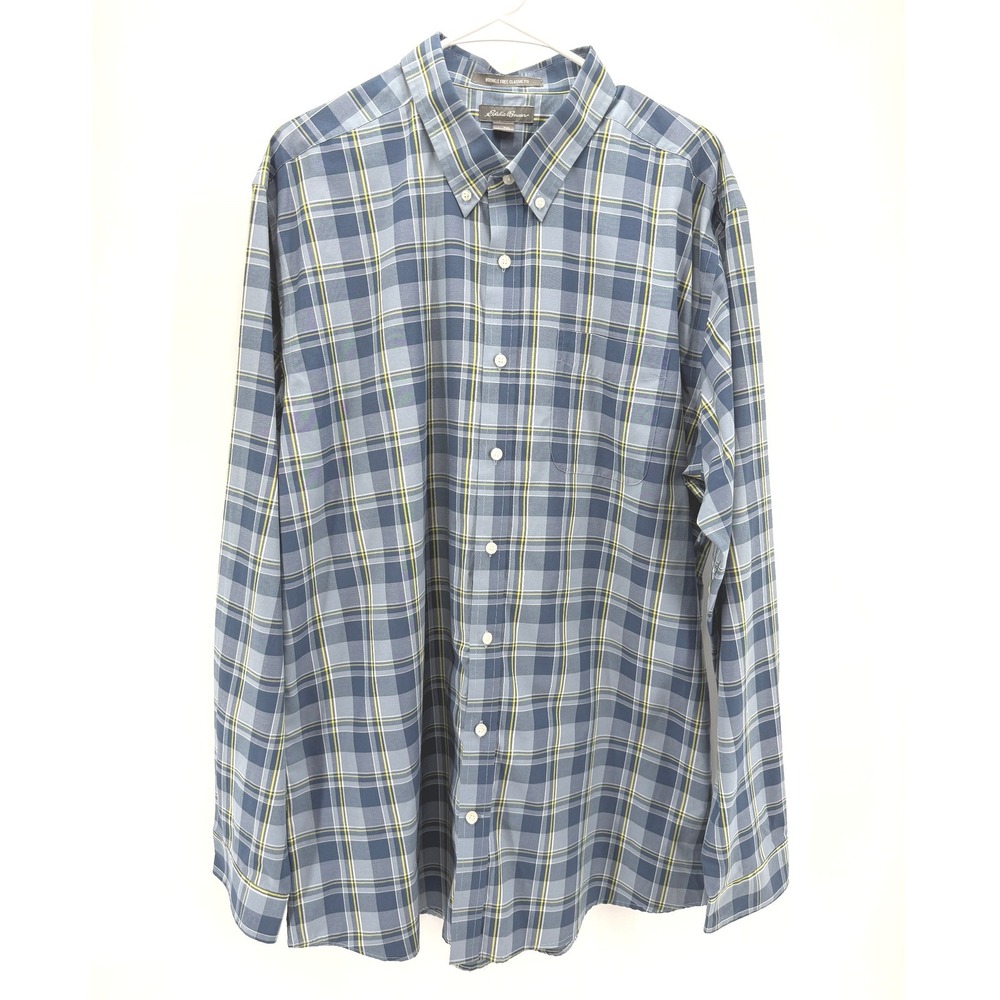 Eddie Bauer Classic Wrinkle Free Blue Plaid Shirt Outdoor Gorpcore Men TXL EUC